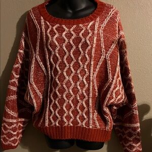 BKE Red and White Cable Knit Sweater